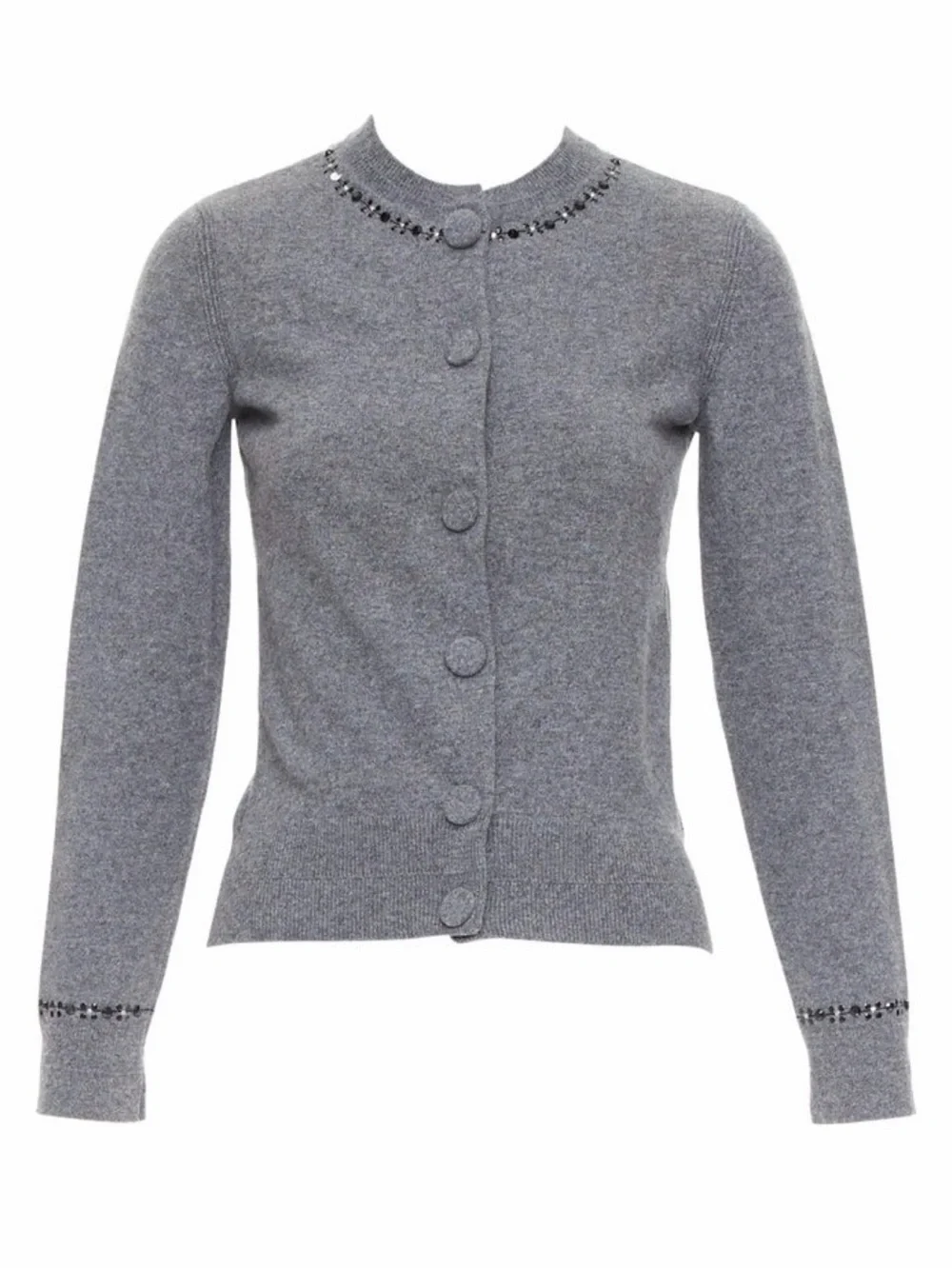 Marc Jacobs Grey Beaded Trim Button Cardigan Sz M Crew Neck Sweater